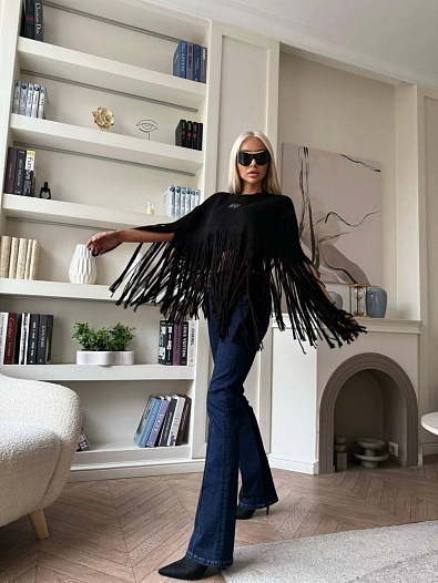 Женское шерстяное пончо Loewe premium - Black   