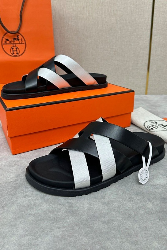 Мужские шлёпанцы Hermes Kazimir - Black / White
