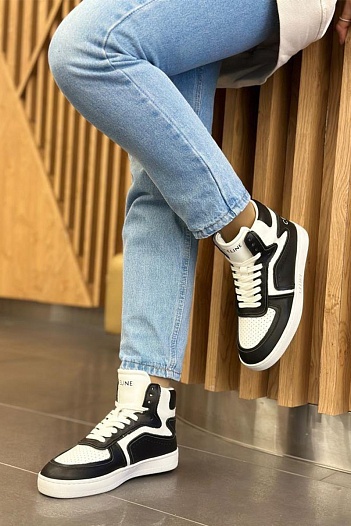 Женские кожаные кроссовки Celine - White / Black   