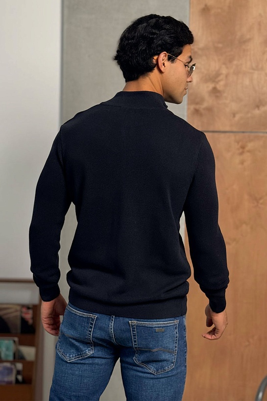 Тёмно-синий джемпер Tommy Hilfiger Zip Neck logo-embroidered