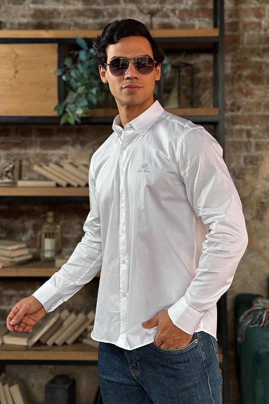 Мужская рубашка Loro Piana logo-embroidered - White