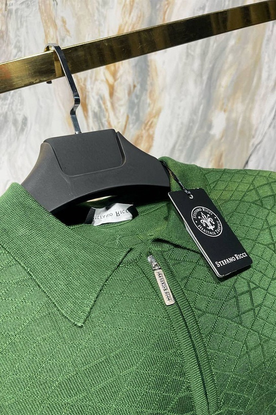 Мужское поло Stefano Ricci zip neck - Green