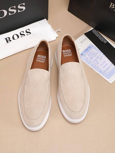 Замшевые лоферы Hugo Boss embossed logo - Beige   