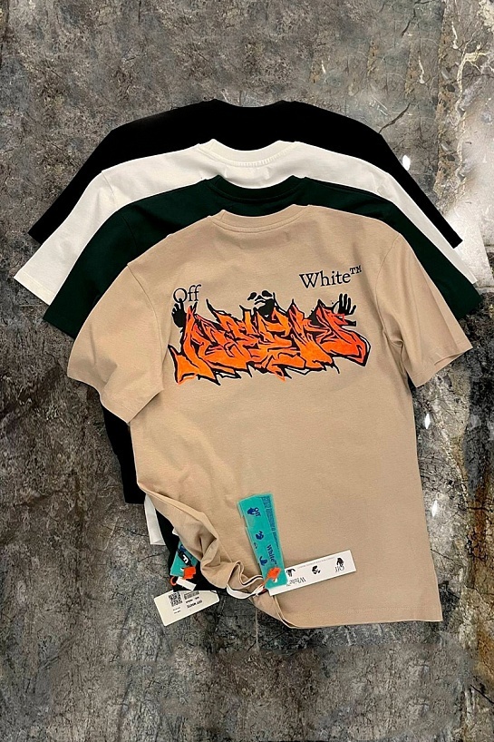 Бежевая оверсайз футболка Off-White logo-print