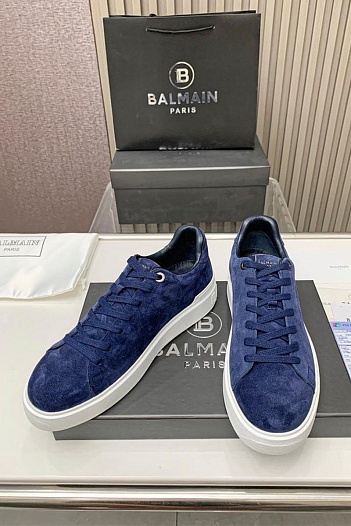 Замшевые кроссовки Balmain синего цвета   