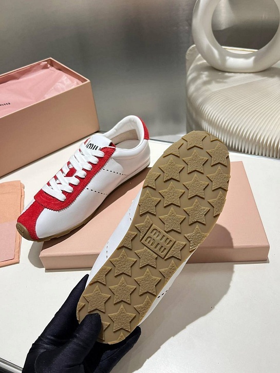 Женские кожаные кроссовки MIU MIU Premium - White / Red