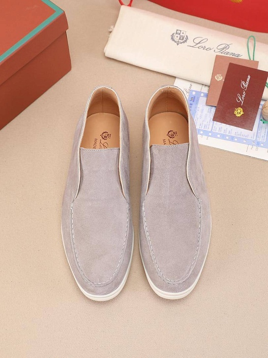 Замшевые лоферы с меховой стелькой Loro Piana Open Walk - Grey