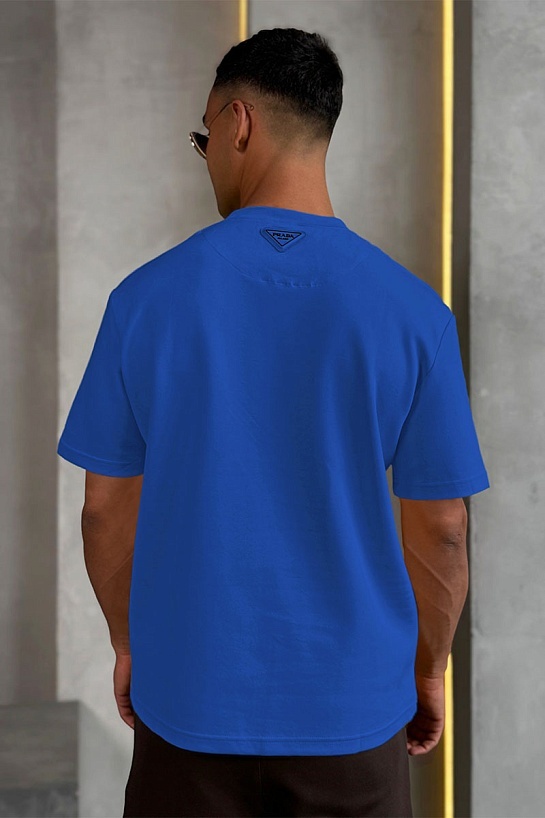 Синяя оверсайз футболка Prada Milano logo