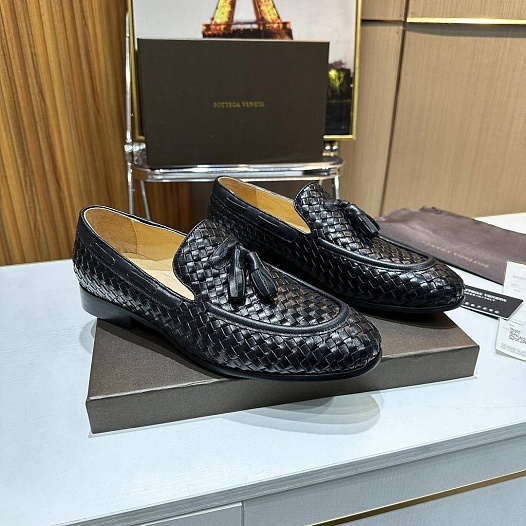 Мужские кожаные лоферы Bottega Veneta Intrecciato - Black   