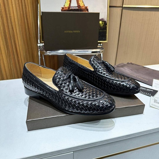 Мужские кожаные лоферы Bottega Veneta Intrecciato - Black
