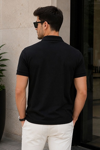 Мужское чёрное поло Lacoste Classic Fit   