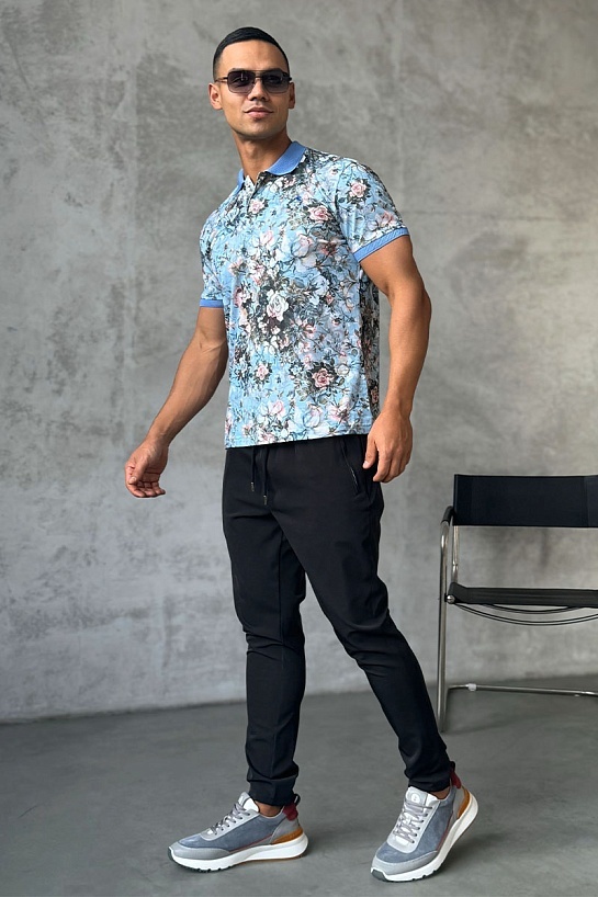 Мужское поло Etro "Floral" - Blue / Pink