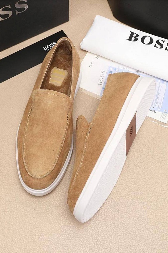 Замшевые лоферы с мехом Hugo Boss