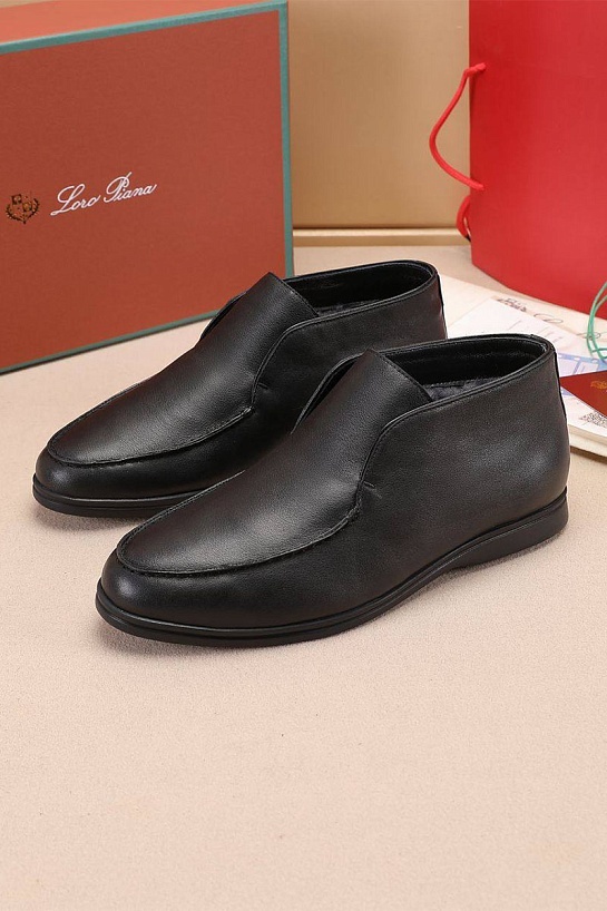 Кожаные лоферы с мехом Loro Piana Open Walk - Black