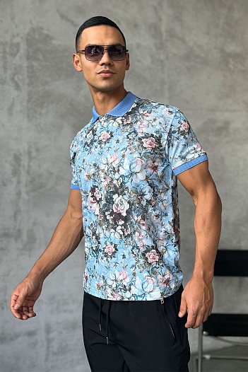 Мужское поло Etro "Floral" - Blue / Pink   