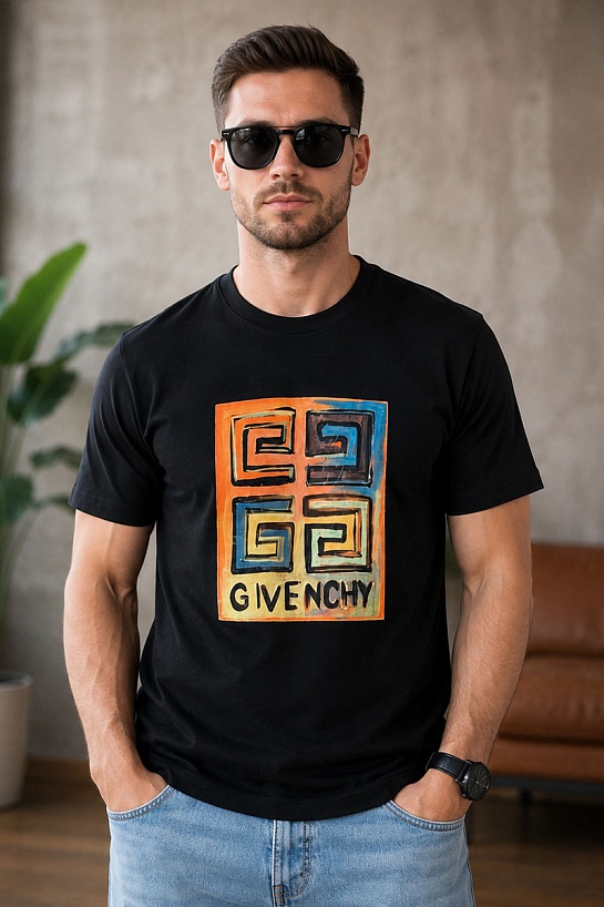 Мужская чёрная футболка Givenchy 4G logo print
