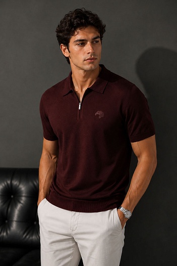 Мужское поло Stefano Ricci Eagle zip-neck - Burgundy   