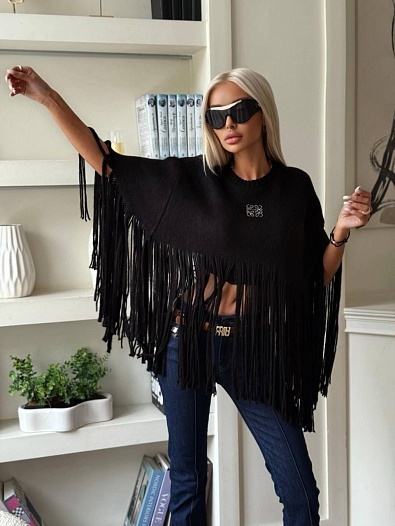 Женское шерстяное пончо Loewe premium - Black   