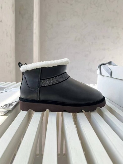 Женские кожаные угги с мехом Brunello Cucinelli Premium - Black   