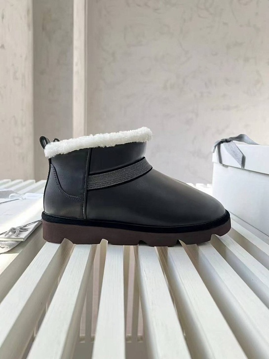 Женские кожаные угги с мехом Brunello Cucinelli Premium - Black