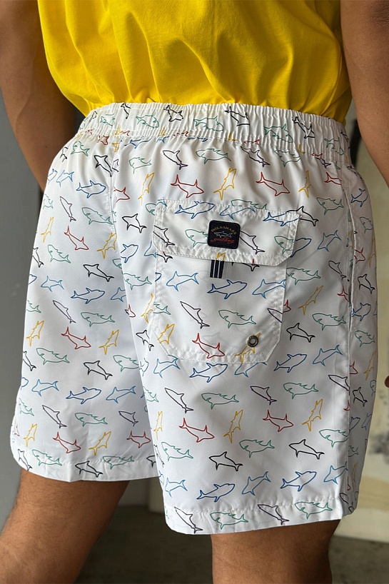 Мужские белые шорты Paul & Shark shark-print