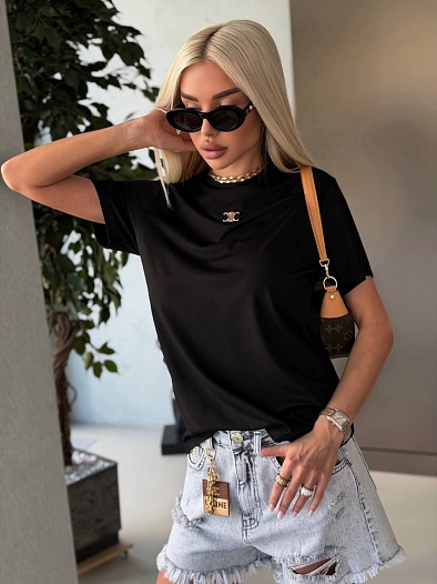 Женская чёрная футболка Celine premium   