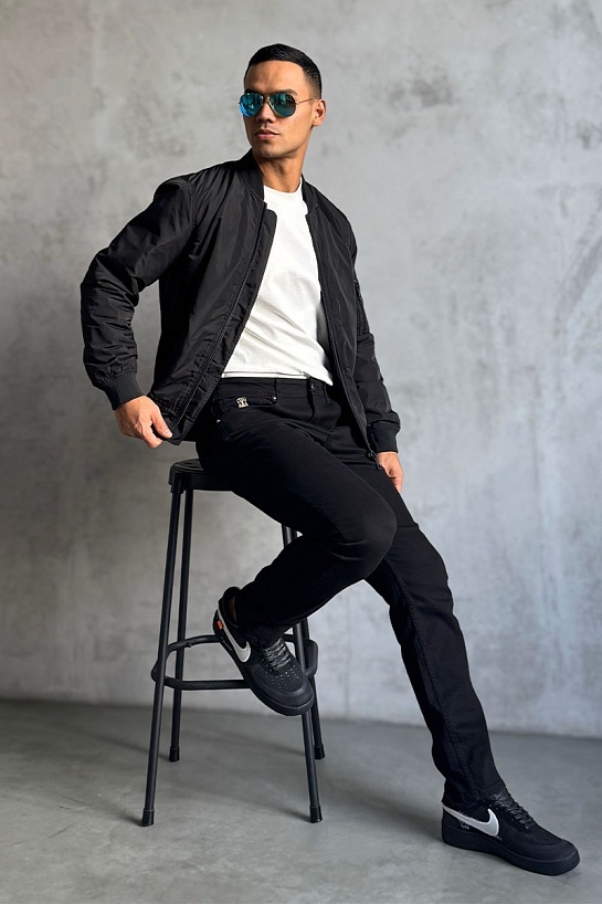 Мужской чёрный бомбер Palm Angels Miami logo-print