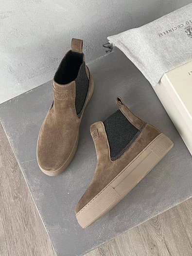 Женские замшевые ботинки Brunello Cucinelli Premium - Brown   