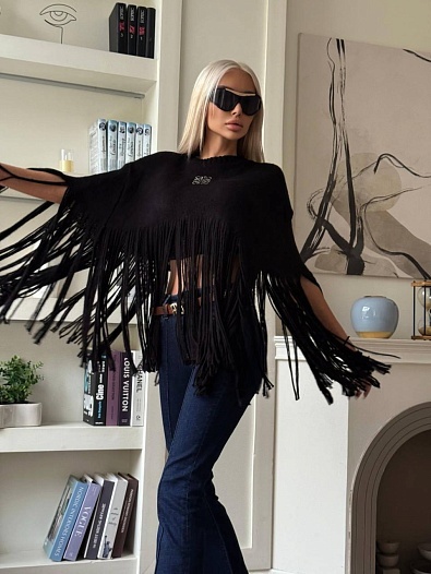 Женское шерстяное пончо Loewe premium - Black   