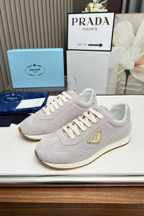 Женские замшевые кроссовки Prada Premium - Grey
