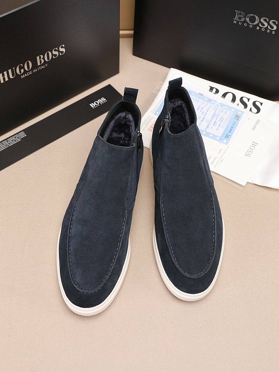 Замшевые лоферы с мехом Hugo Boss high-top - Navy