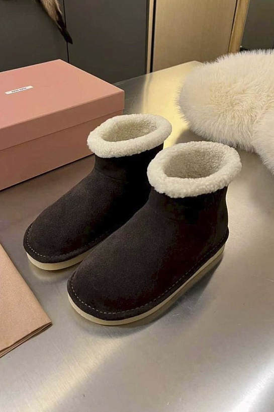 Женские ботинки с мехом MIU MIU premium - Brown