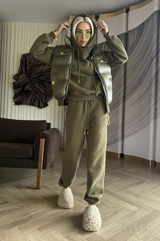 Женский костюм тройка на флисе Schiaparelli Premium - Green