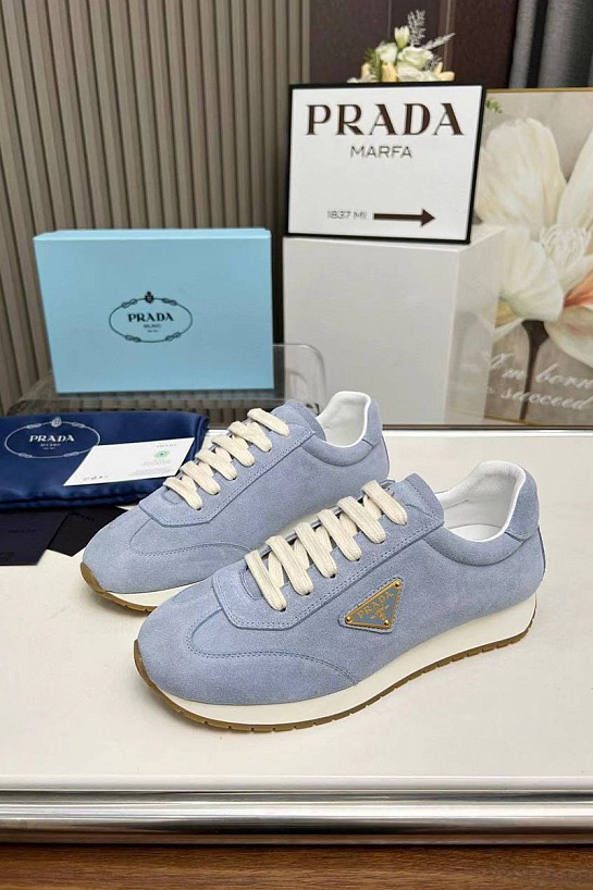 Женские замшевые кроссовки Prada Premium - Blue