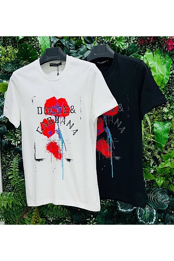 Чёрная мужская футболка Dolce&Gabbana floral logo-print   