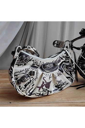 Кожаная сумка Balenciaga Le Cagole Graffiti White 25x12 см   
