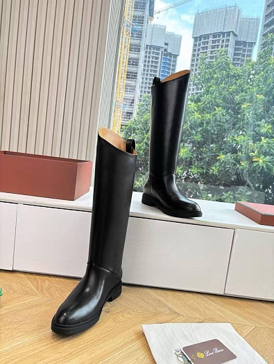 Женские кожаные сапоги Loro Piana premium - Black   