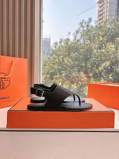 Женские кожаные сандалии Hermes Premium - Black   