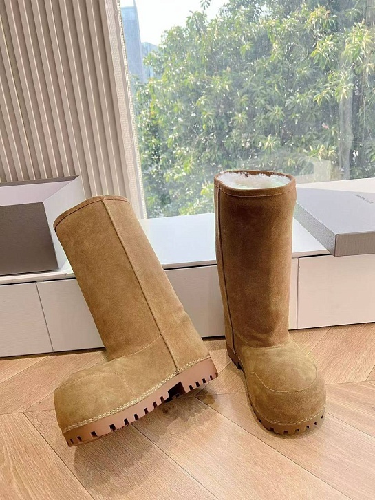 Женские ботинки Balenciaga Alaska Fur High Boot Premium  - Brown