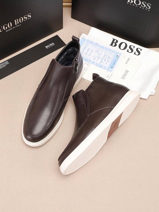 Кожаные лоферы с мехом Hugo Boss high-top - Brown