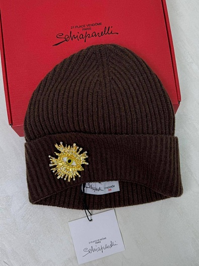 Женская шапка со съемной брошью Schiaparelli Premium - Coffee   
