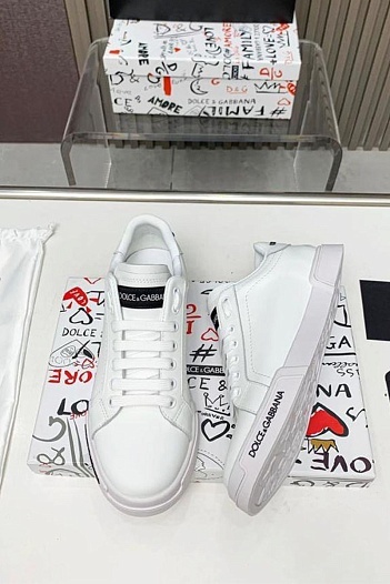 Кожаные кроссовки белого цвета Dolce & Gabbana Portofino   