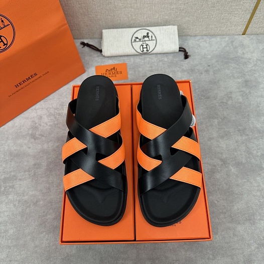 Мужские шлёпанцы Hermes Kazimir - Black / Orange   