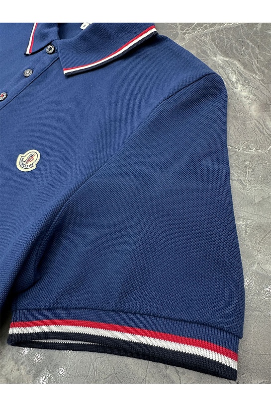 Мужское поло синего цвета Moncler logo-patch