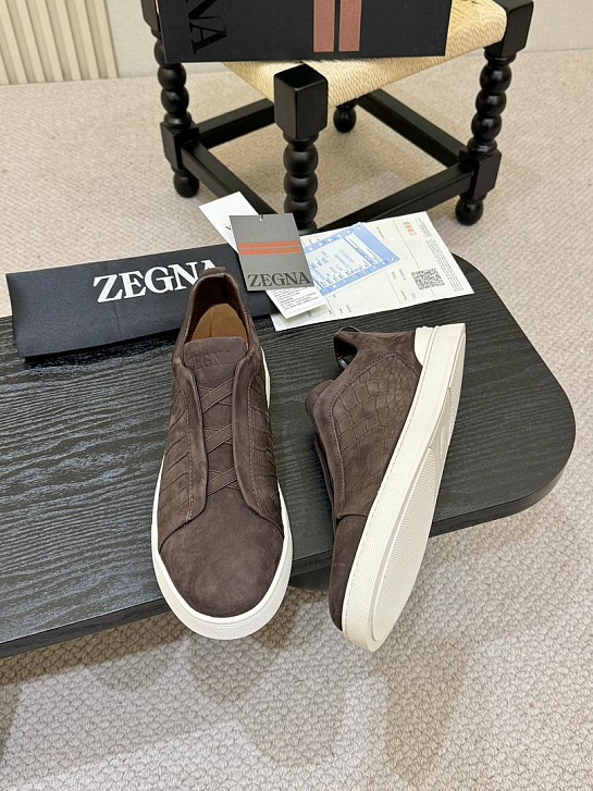 Мужские кроссовки Zegna Triple Stitch Alligator - Brown