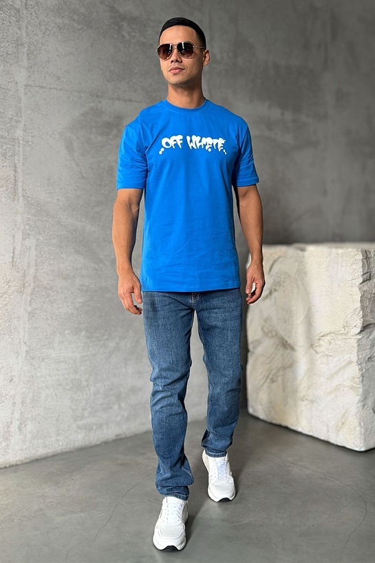 Синяя оверсайз футболка Off-White logo-print