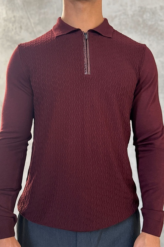 Поло с длинным рукавом Zilli zip-up - Burgundy