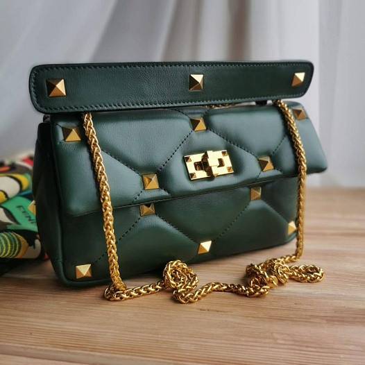 Женская сумка Valentino Roman Stud 25x14 см - Green   
