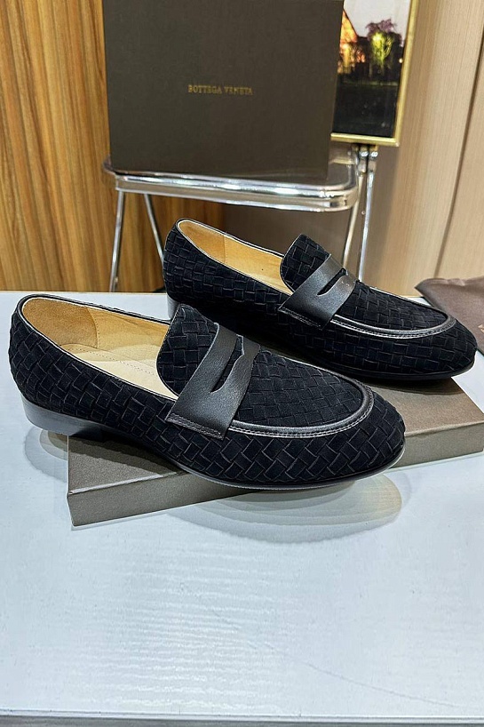Мужские замшевые лоферы Bottega Veneta Intrecciato - Black