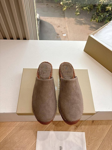 Женские замшевые шлёпанцы Brunello Cucinelli Premium - Brown   